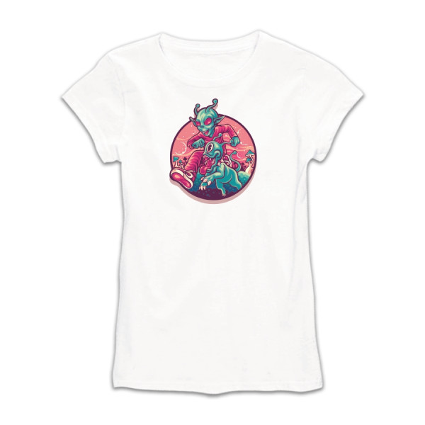 Дамска тениска с цветен принт HAPPY ALIENS Дамска тениска с цветен принт HAPPY ALIENS