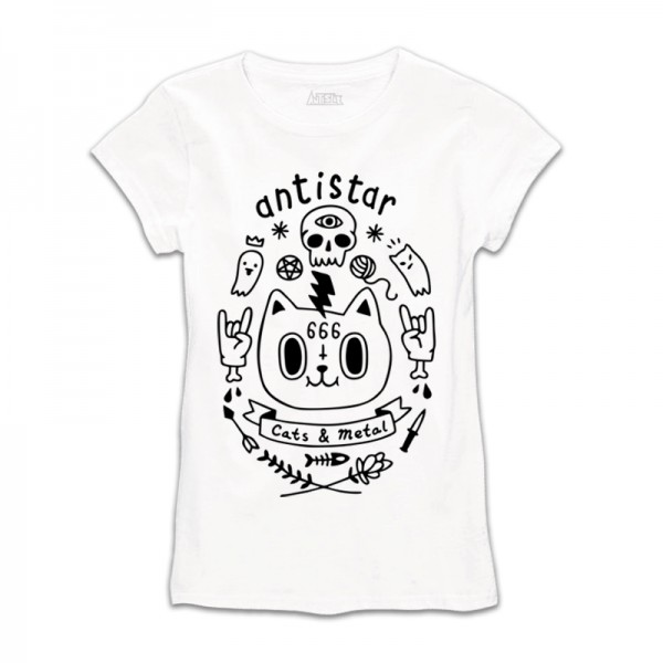 Дамска тениска с щампа CATS AND METAL