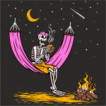 DEAD REST универсален суичър с качула и директен цветен принт - скелет на хамак до лагерен огън -