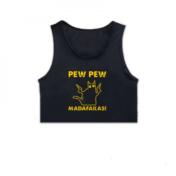 Кроп потник с щампа PEW PEW жълта щампа