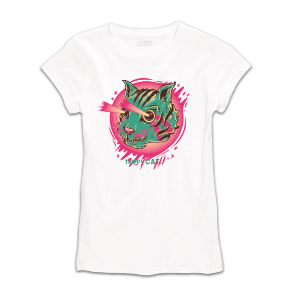 Дамска тениска с цветен принт TRIPPY CAT