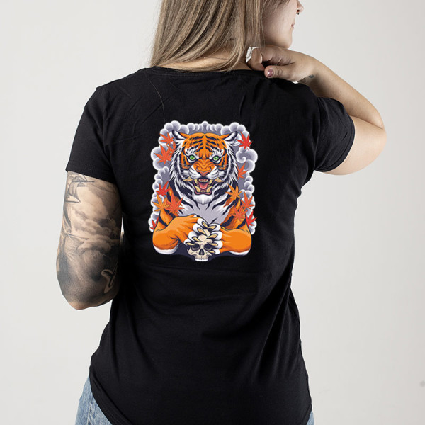 Дамска тениска с цветен принт TIGER SKULL