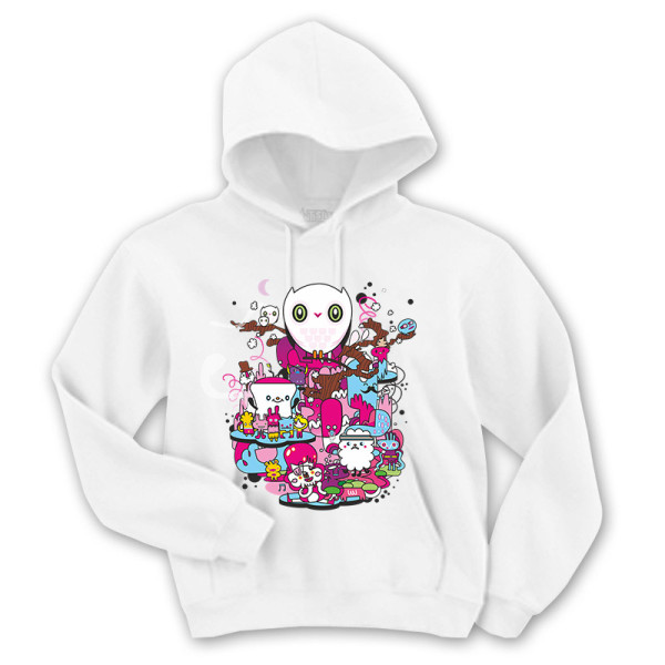 PINK HAPPY WORLD универсален суичър с качулка и директен цветен принт