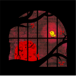 IN THE CAGE универсален суичър с качулка - червено чудовище в клетка и неговото приятелче жълто пиленце