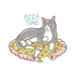 Дамска тениска с цветен принт CAT PIZZA