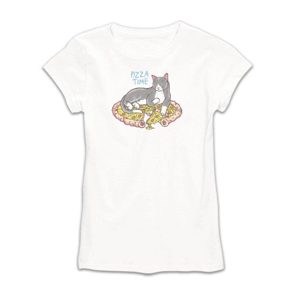 Дамска тениска с цветен принт CAT PIZZA