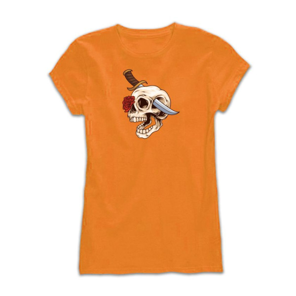 Дамска тениска с цветен принт ROSE SKULL
