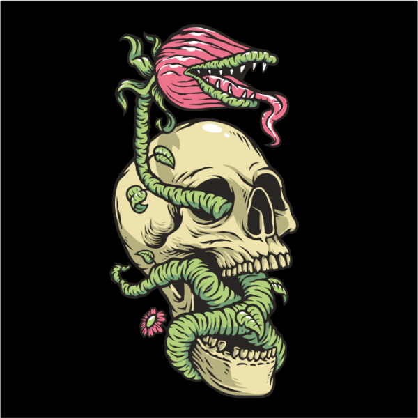 SKULL FLOWER унисекс / мъжка тениска с директен цветен принт 